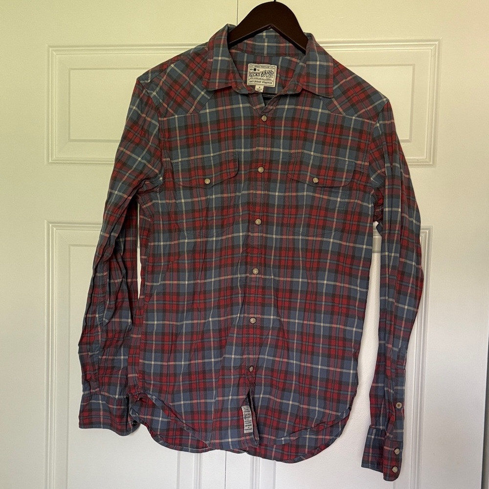 Lucky Brand Red and Blue Plaid Casual Shirt